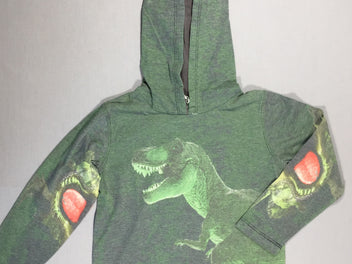 T-shirt m.l vert à capuche - grand dinosaure