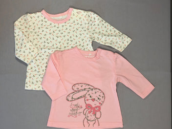 2 T-shirt m.l - 1 rose avec lapin + 1 blanc fleuri