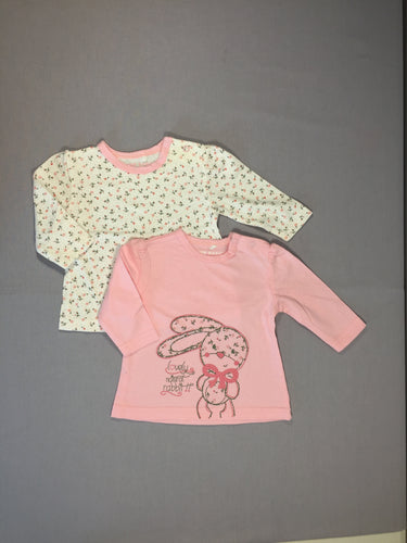 2 T-shirt m.l - 1 rose avec lapin + 1 blanc fleuri, moins cher chez Petit Kiwi