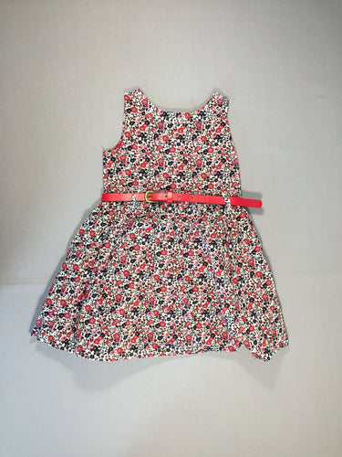 Robe s.m fleurie + ceinture rouge, moins cher chez Petit Kiwi