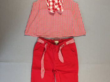 Ensemble 2 pcs - Haut à carreaux rouges s.m + pantalon rouge avec ceinture