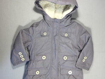 Manteau à capuche  zippé ouatiné - motif point de Hongrie mauve