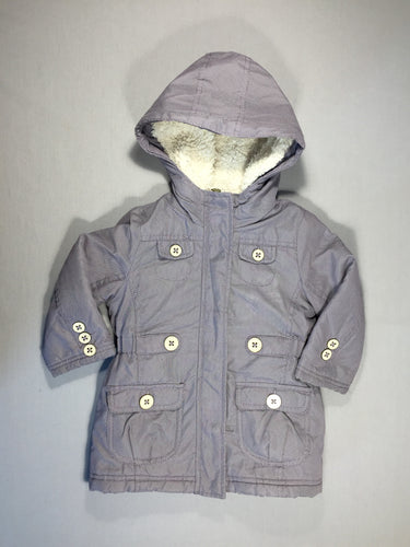 Manteau à capuche  zippé ouatiné - motif point de Hongrie mauve, moins cher chez Petit Kiwi