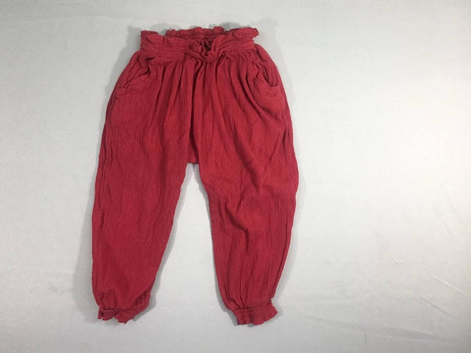 Pantalon fluide rouge taille et chevilles élastiques, moins cher chez Petit Kiwi