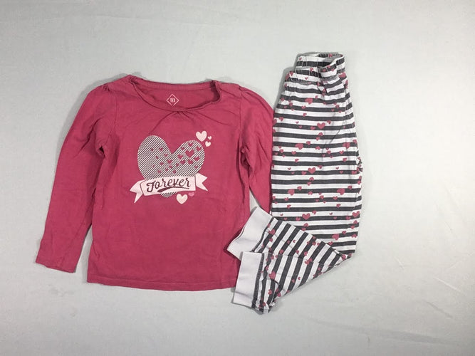 Pyjama 2pc jersey rose coeur, moins cher chez Petit Kiwi
