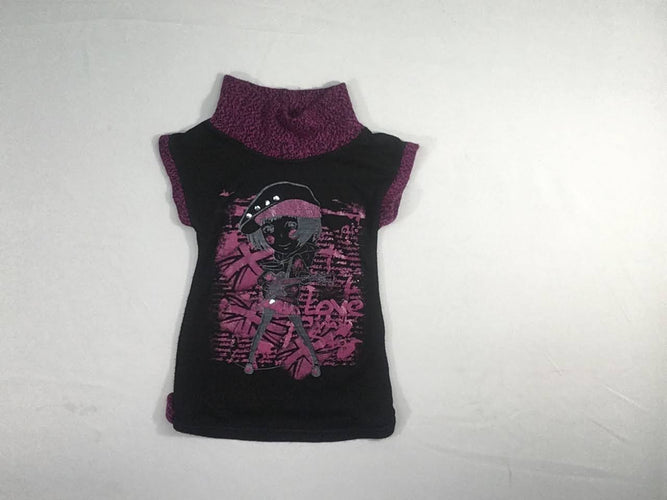 Pul m.c col roulé noir/mauve fille, moins cher chez Petit Kiwi