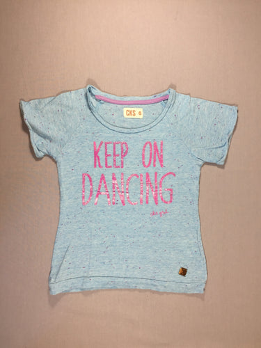 T-shirt m.c bleu clair ligné - moucheté rose "Keep on dancing" rose à paillettes, moins cher chez Petit Kiwi