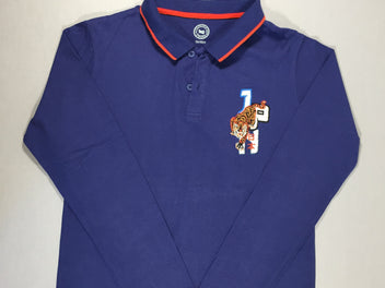Polo bleu ml jersey - bord rouge - écusson tigre
