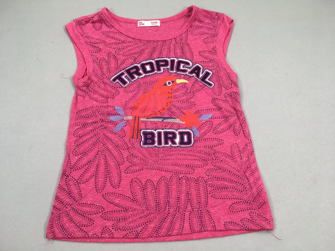 T-shirt m.c rose oiseau tropical, légèrement bouloché, moins cher chez Petit Kiwi
