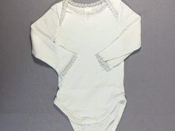 Body ml blanc jersey fines côtes - dentelles cou et poignets