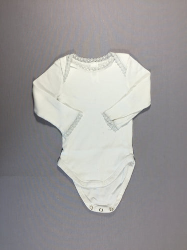 Body ml blanc jersey fines côtes - dentelles cou et poignets, moins cher chez Petit Kiwi
