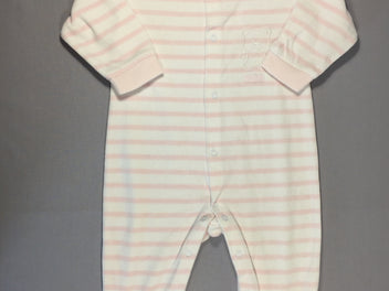 Pyjama 1 pcs en velours ligné rose/banc - pressions à l'avant