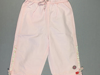 Pantalon rose clair en toile - cordon ligné taille et chevilles - volant vertical dans le bas