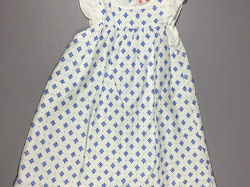 Robe m.c blanche motif bleu pétrole