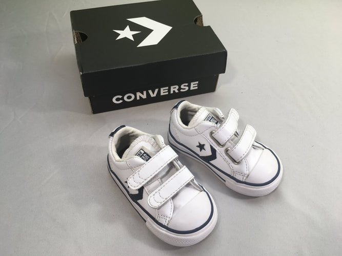 Baskets basses converse cuir blanc/bleu scratchs, 20, moins cher chez Petit Kiwi