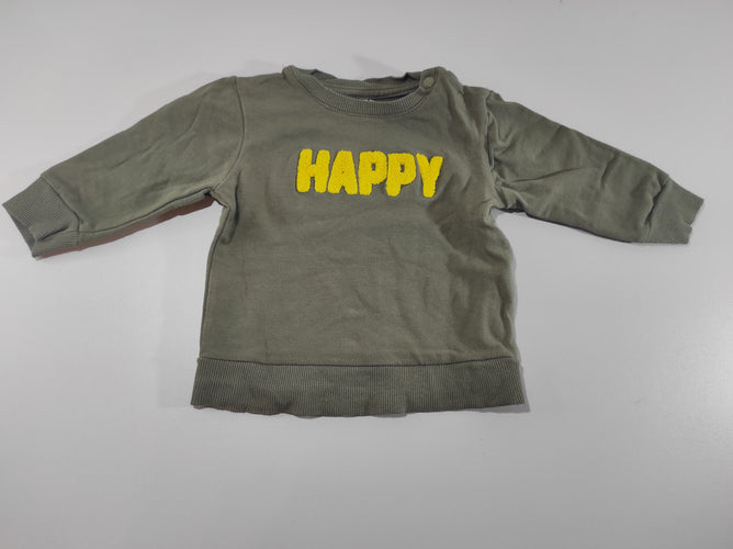 Sweat léger kaki  inscription jaune "Happy", moins cher chez Petit Kiwi