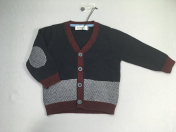 NEUF gilet bleu foncé/bordeaux/gris chevrons