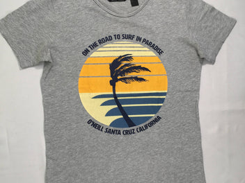 T-shirt m.c gris flammé  flocage plage avec palmier 