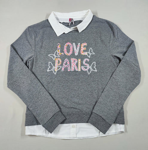 Pull gris effet superposé chemise blanche "Love Paris", moins cher chez Petit Kiwi