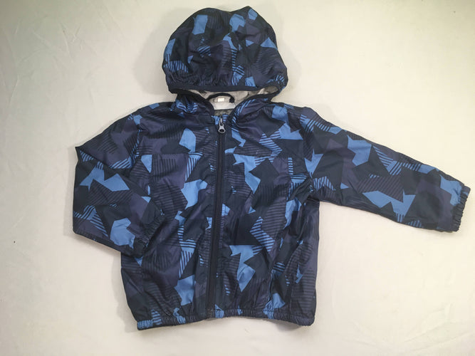 Veste zippée légère bleue motifs géométriques à capuche, moins cher chez Petit Kiwi