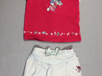 T-shirt m.c rose - petite chinoise avec ombrelle et short gris  (noeud)
