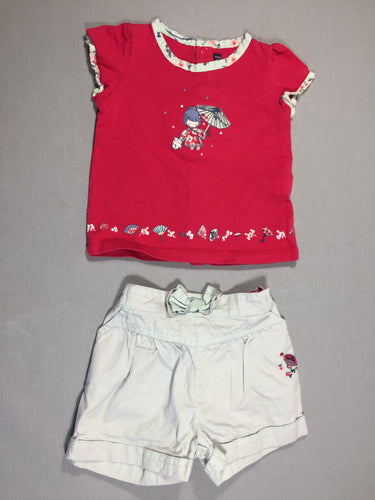 T-shirt m.c rose - petite chinoise avec ombrelle et short gris  (noeud), moins cher chez Petit Kiwi