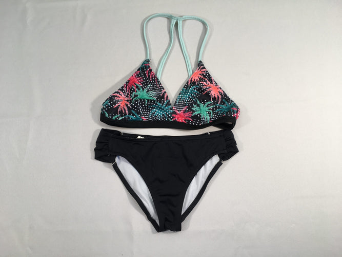 Bikini noir motifs palmier rose-vert, moins cher chez Petit Kiwi