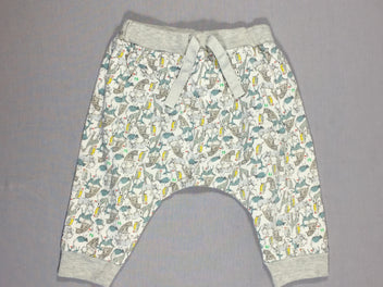 Pantalon molleton léger- blanc avec petits animaux bleu clair/gris/jaune