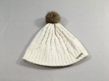 Bonnet mailles blanc pompom - 53cm