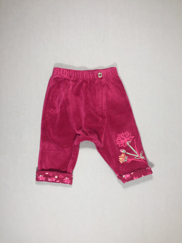 Pantalon velours lisse rose foncé - fleurs brodées, moins cher chez Petit Kiwi