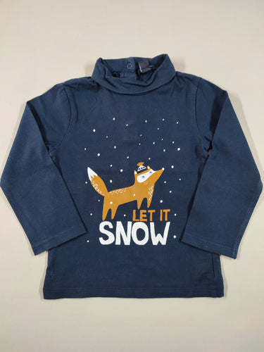 T-shirt m.l col roulé bleu marine renard Let it snow - seconde