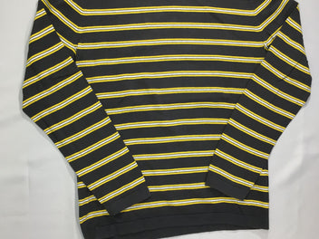 Pull fin gris rayé blanc/jaune