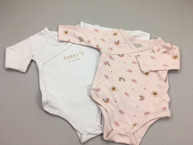 2 Bodies m.l croisé rose/blanc, moins cher chez Petit Kiwi