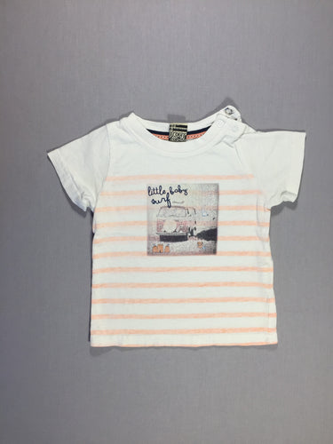 T-shirt m.c  blanc ligné rose "littel baby surf", moins cher chez Petit Kiwi