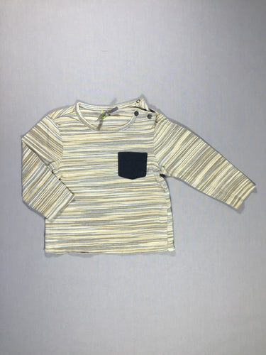 T-shirt m.l ligné beige et bleu - poche bleu foncé, moins cher chez Petit Kiwi