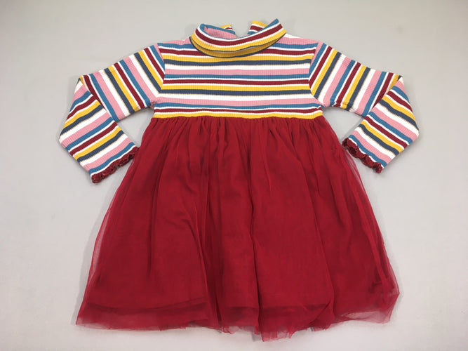 Robe m.l bi-matière rouge multicolore tulle, Chalanga, moins cher chez Petit Kiwi
