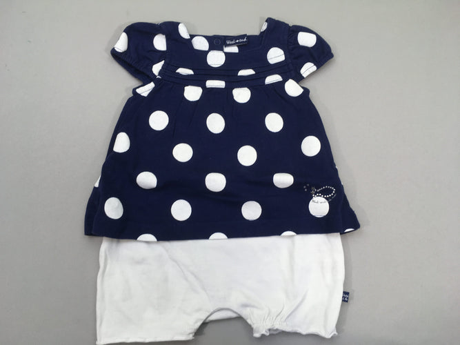 Combishort molleton bleu foncé pois, moins cher chez Petit Kiwi