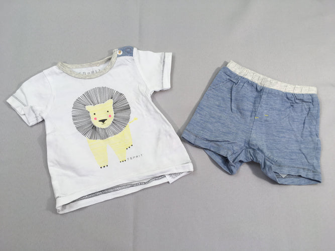T-shirt m.c blanc lion + short jersey bleu rayé, moins cher chez Petit Kiwi