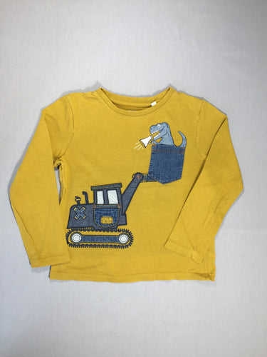 T-shirt m.l jaune dinosaure dans tractopelle en jean, moins cher chez Petit Kiwi