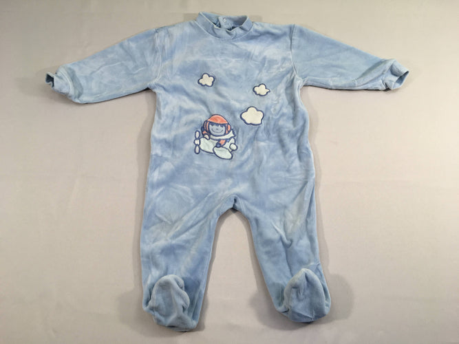 Pyjama velours bleu avion nuages, moins cher chez Petit Kiwi