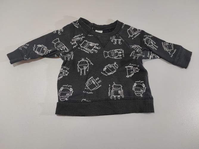 Pull noir à motifs robots blancs, moins cher chez Petit Kiwi