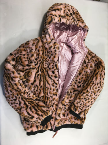 Veste réversible effet fausse fourrure léopard - effet métallique rose, MoodStreet, moins cher chez Petit Kiwi