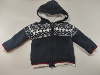 Gilet zippé à capuche bleu marine à motifs blancs intérieur fourré moutonné