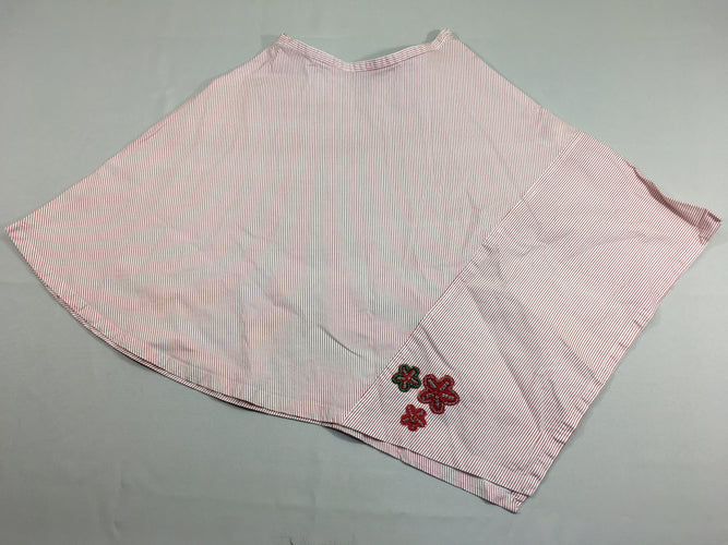 Jupe blanche lignée rouge fleurs perles, moins cher chez Petit Kiwi