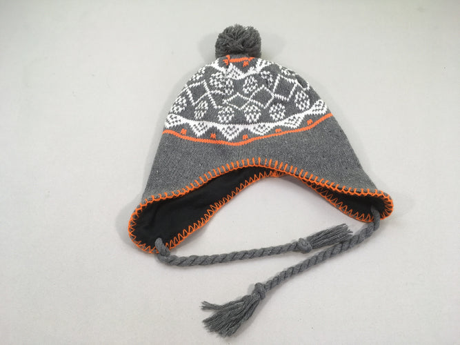 Chapka grise fil orange pompon, moins cher chez Petit Kiwi
