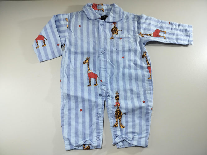 Pyjama velours rayé bleu , girafes, moins cher chez Petit Kiwi