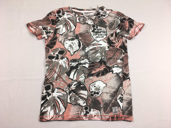 T-shirt m.c feuilles rose/blanc/noir