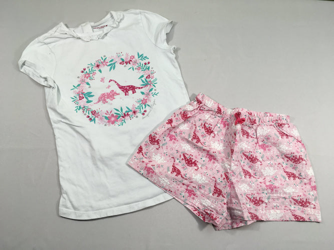 T-shirt m.c blanc dinos + short jersey rose, moins cher chez Petit Kiwi