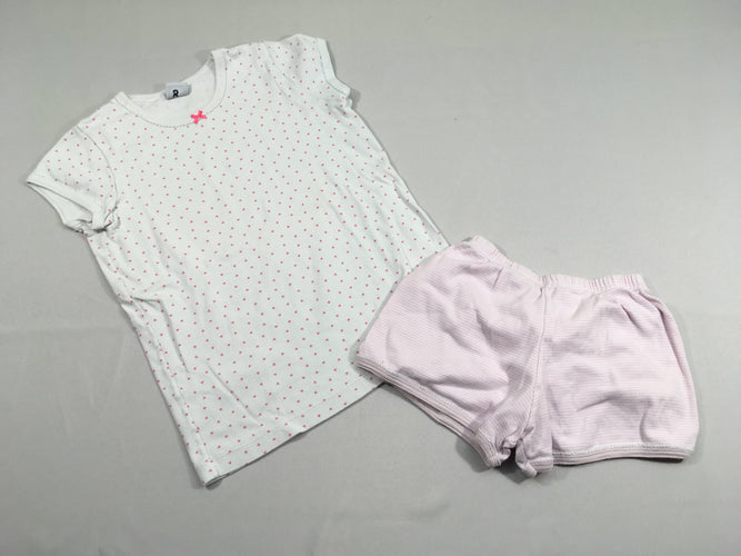 Pyjashort 2pcs jersey blanc coeurs rose rayé, moins cher chez Petit Kiwi