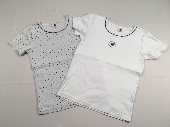 2 chemisettes m.c blanc grisé/bleu coeur, légèrement boulochées, moins cher chez Petit Kiwi